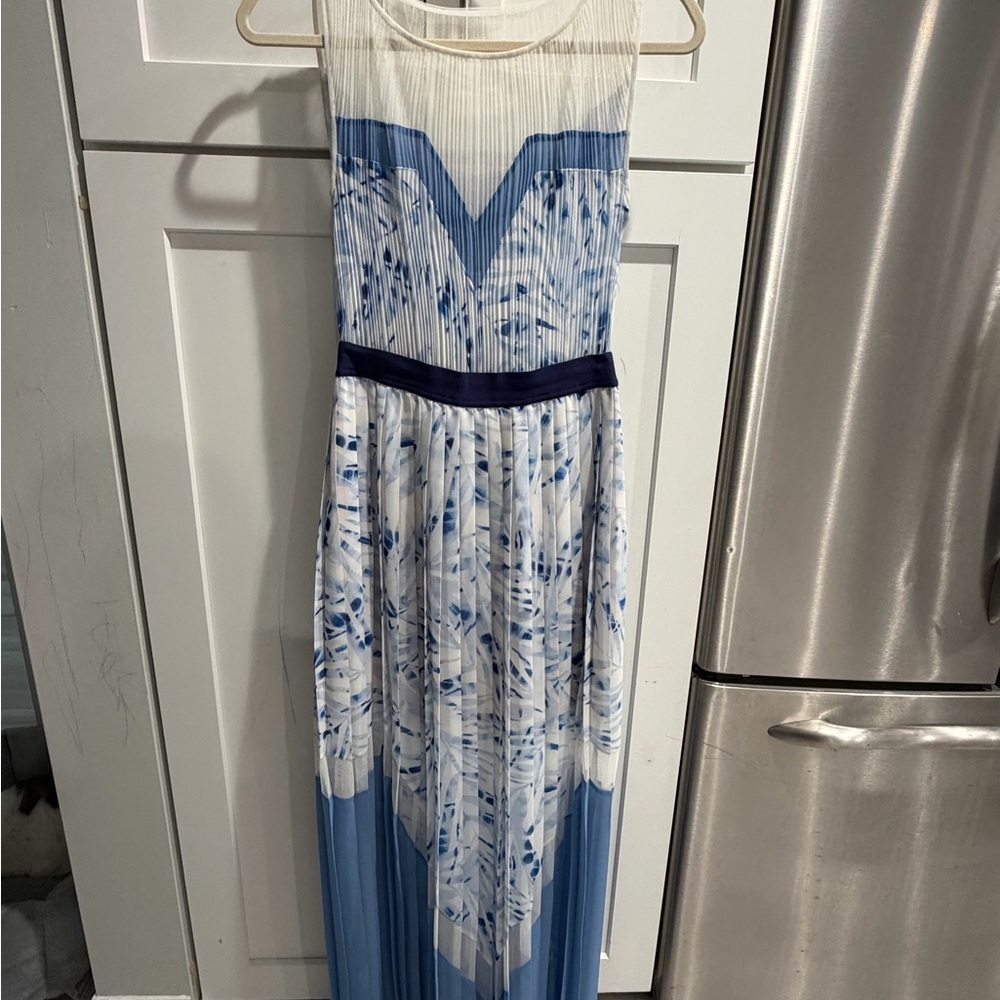 BCBGMaxAzria Blue and White Asymmetrical Dress